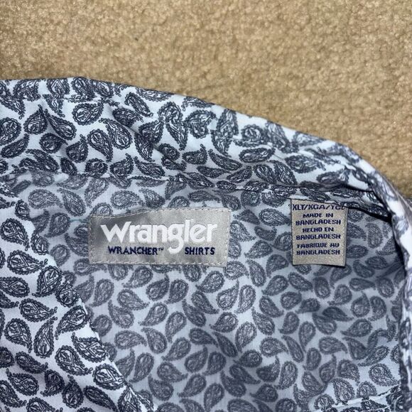 Wrangler Wrancher Pearl Snap Shirt Short Sleeve Men’s Size XLT Blue Paisley - Picture 3 of 6